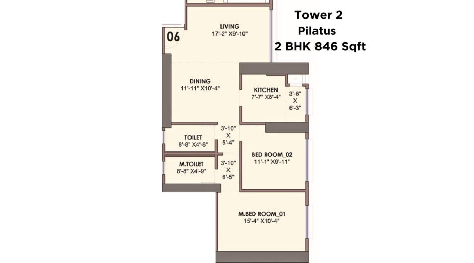 Monte-South-Floor-Plan-Tower-2-Pilatus-2-BHK-846-Sqft