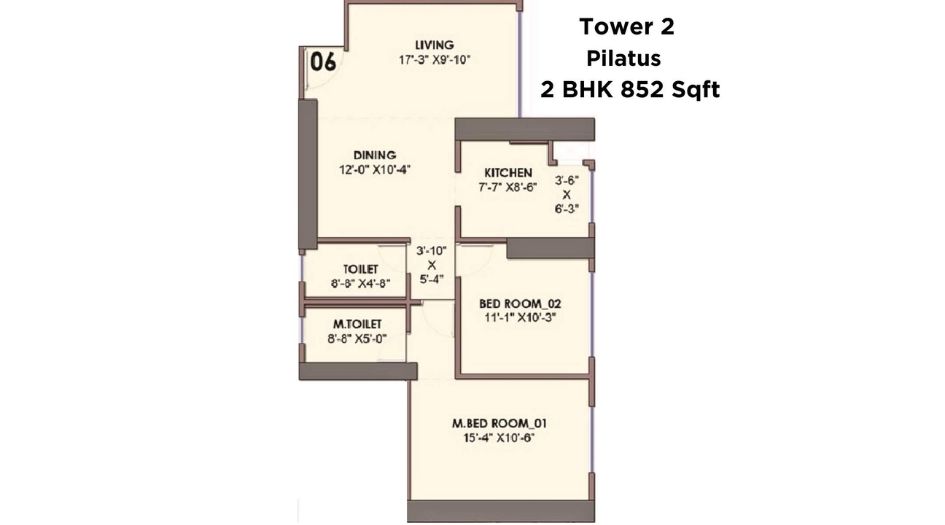 Monte-South-Floor-Plan-Tower-2-Pilatus-2-BHK-852-Sqft