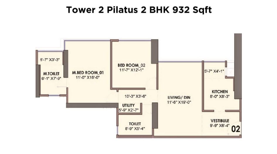 Monte-South-Floor-Plan-Tower-2-Pilatus-2-BHK-932-Sqft