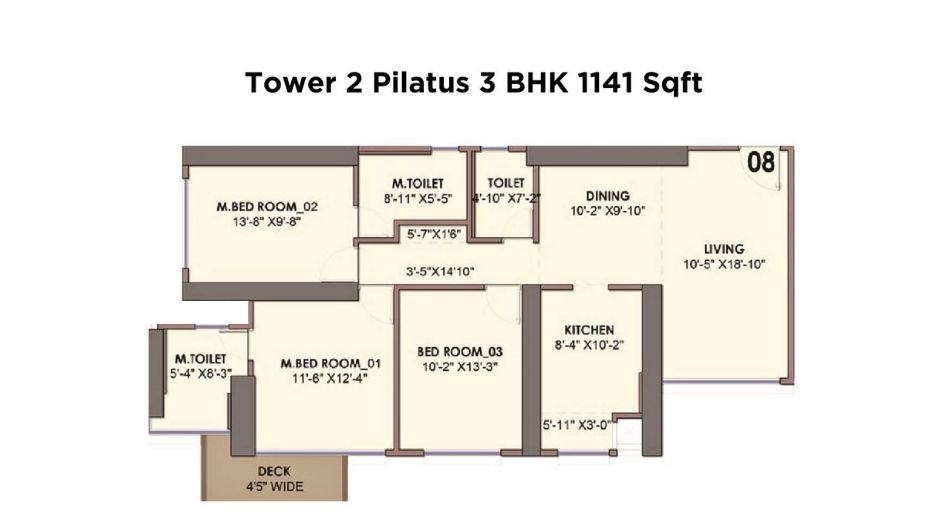 Monte-South-Floor-Plan-Tower-2-Pilatus-3-BHK-1141-Sqft
