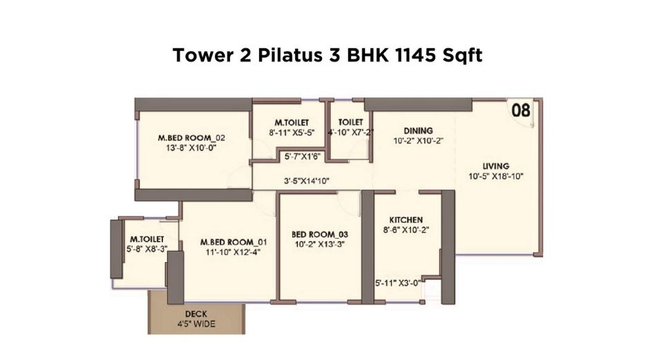 Monte-South-Floor-Plan-Tower-2-Pilatus-3-BHK-1145-Sqft