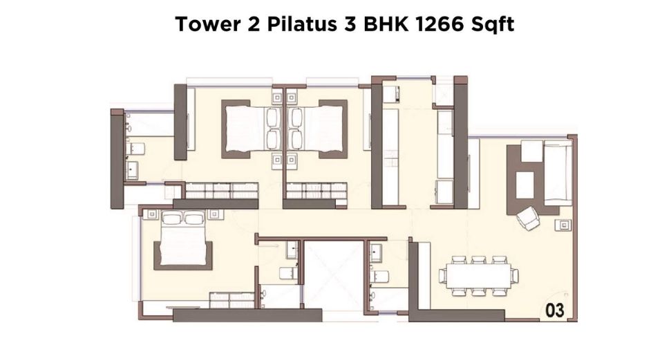 Monte-South-Floor-Plan-Tower-2-Pilatus-3-BHK-1266-Sqft