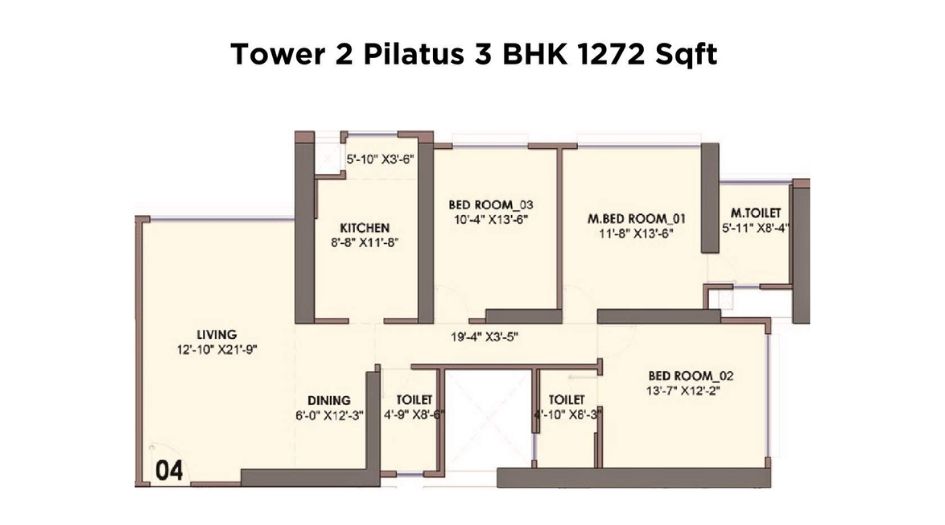 Monte-South-Floor-Plan-Tower-2-Pilatus-3-BHK-1272-Sqft