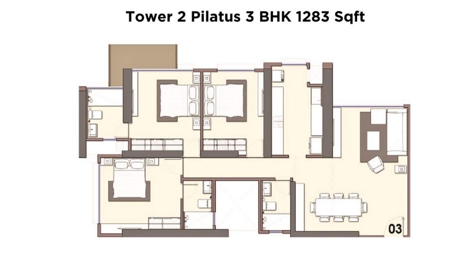 Monte-South-Floor-Plan-Tower-2-Pilatus-3-BHK-1283-Sqft