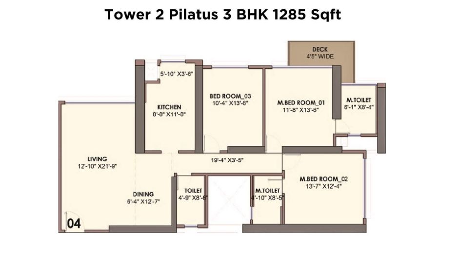 Monte-South-Floor-Plan-Tower-2-Pilatus-3-BHK-1285-Sqft