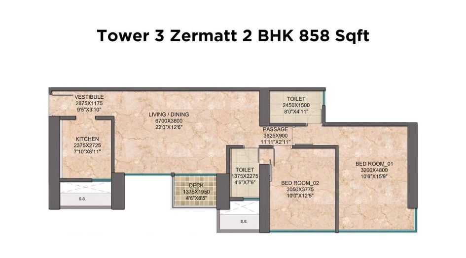Monte-South-Floor-Plan-Tower-3-Zermatt-2-BHK-858-Sqft