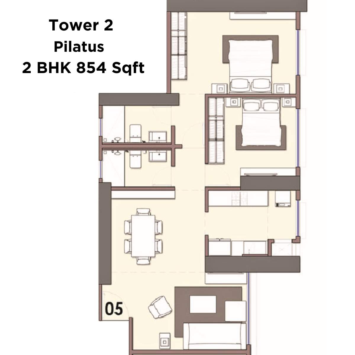 Monte-South-Floor-Plan-Tower-2-Pilatus-2-BHK-854-Sqft