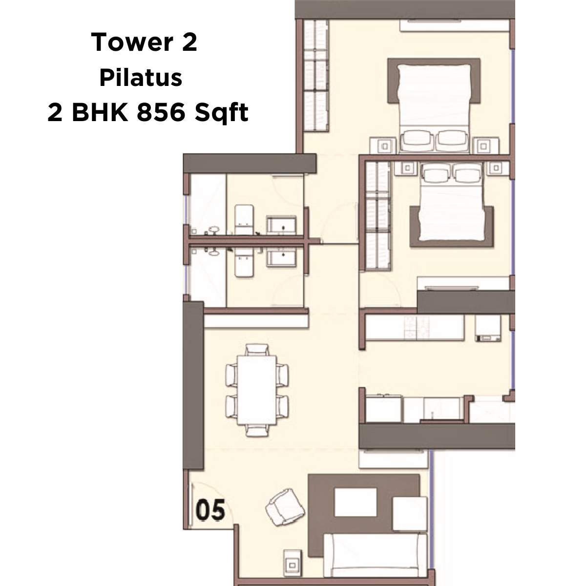 Monte-South-Floor-Plan-Tower-2-Pilatus-2-BHK-856-Sqft