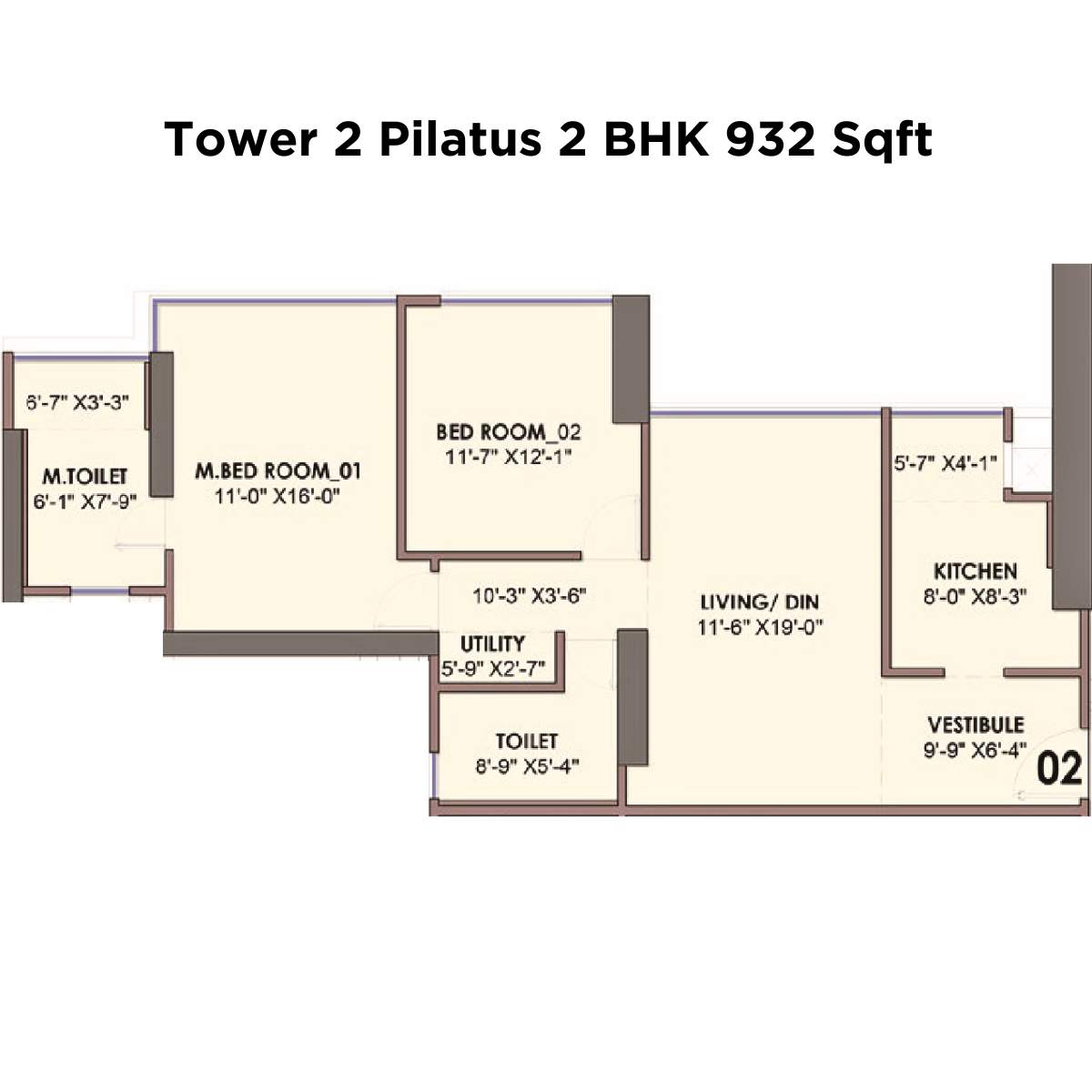 Monte-South-Floor-Plan-Tower-2-Pilatus-2-BHK-932-Sqft