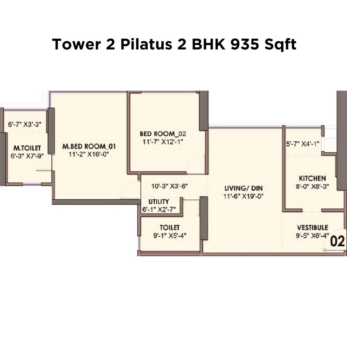 Monte-South-Floor-Plan-Tower-2-Pilatus-2-BHK-935-Sqft