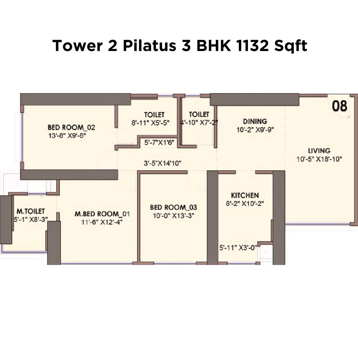 Monte-South-Floor-Plan-Tower-2-Pilatus-3-BHK-1132-Sqft