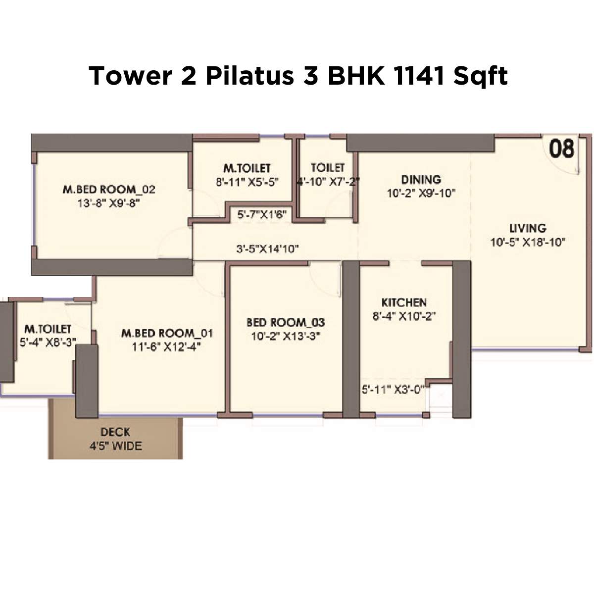 Monte-South-Floor-Plan-Tower-2-Pilatus-3-BHK-1141-Sqft