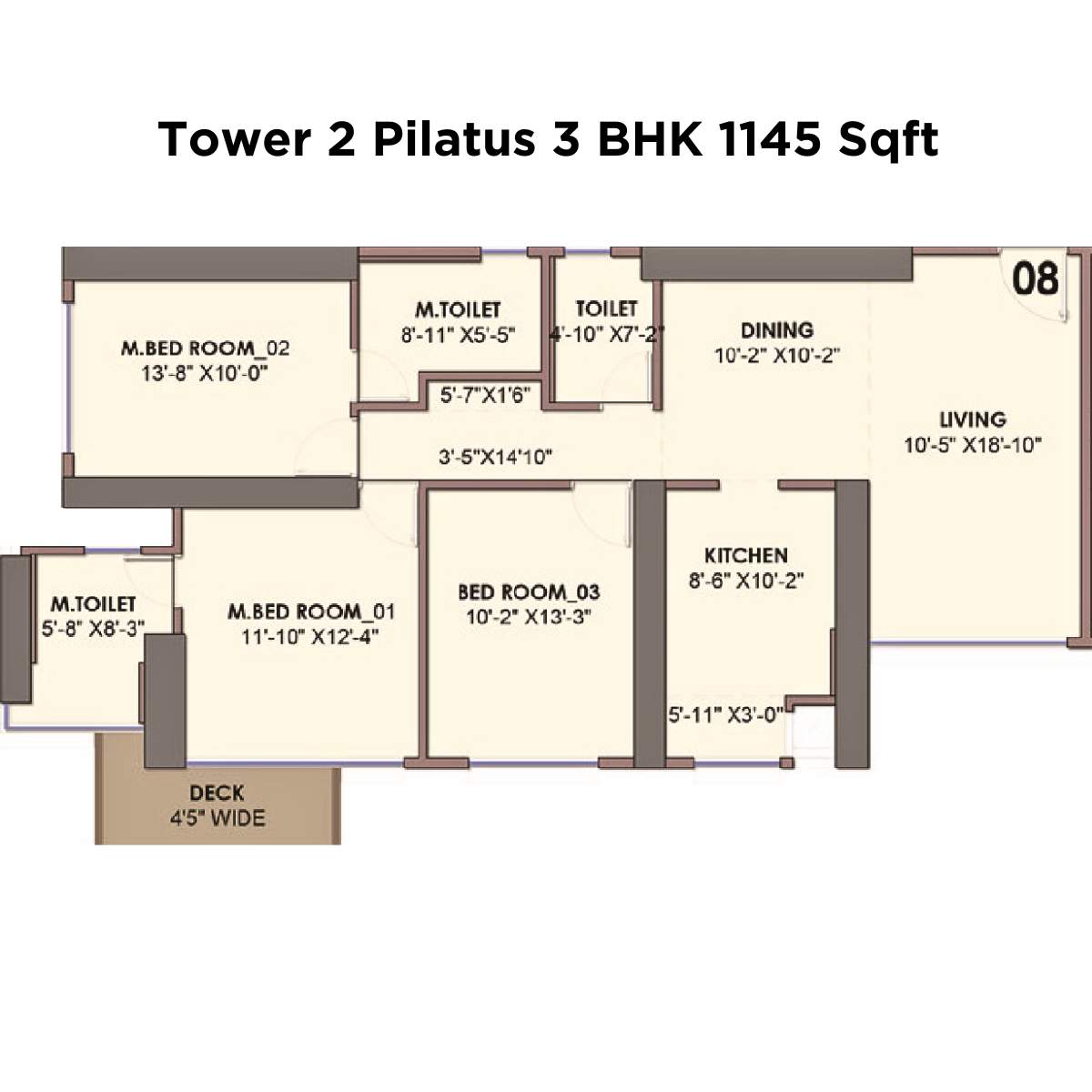 Monte-South-Floor-Plan-Tower-2-Pilatus-3-BHK-1145-Sqft