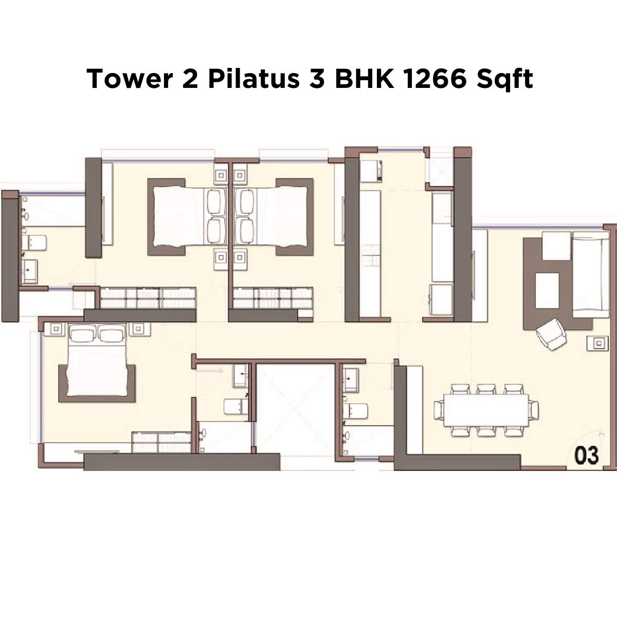 Monte-South-Floor-Plan-Tower-2-Pilatus-3-BHK-1266-Sqft