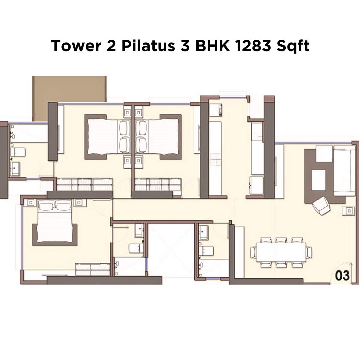 Monte-South-Floor-Plan-Tower-2-Pilatus-3-BHK-1283-Sqft