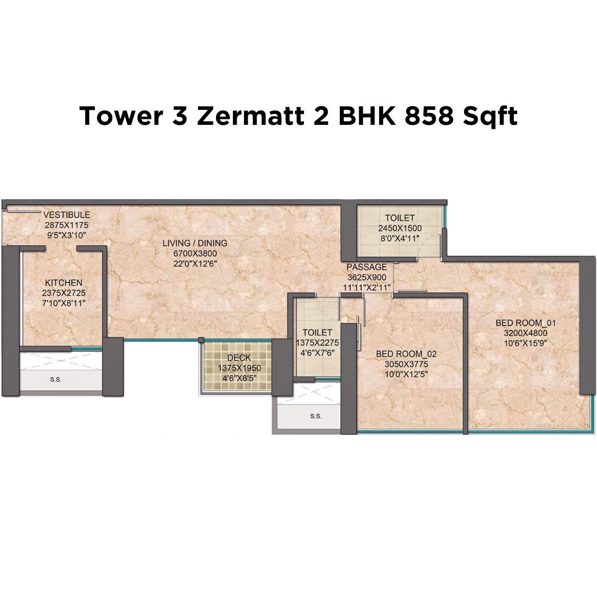 Monte-South-Floor-Plan-Tower-3-Zermatt-2-BHK-858-Sqft